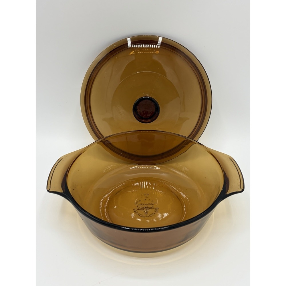 Vintage Anchor Hocking Fire King #436‎ 1QT Baking Dish Glass Round Amber Brown